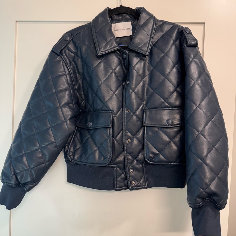 Rebecca Minkoff Quilted Bomber Jacket - Navy Black